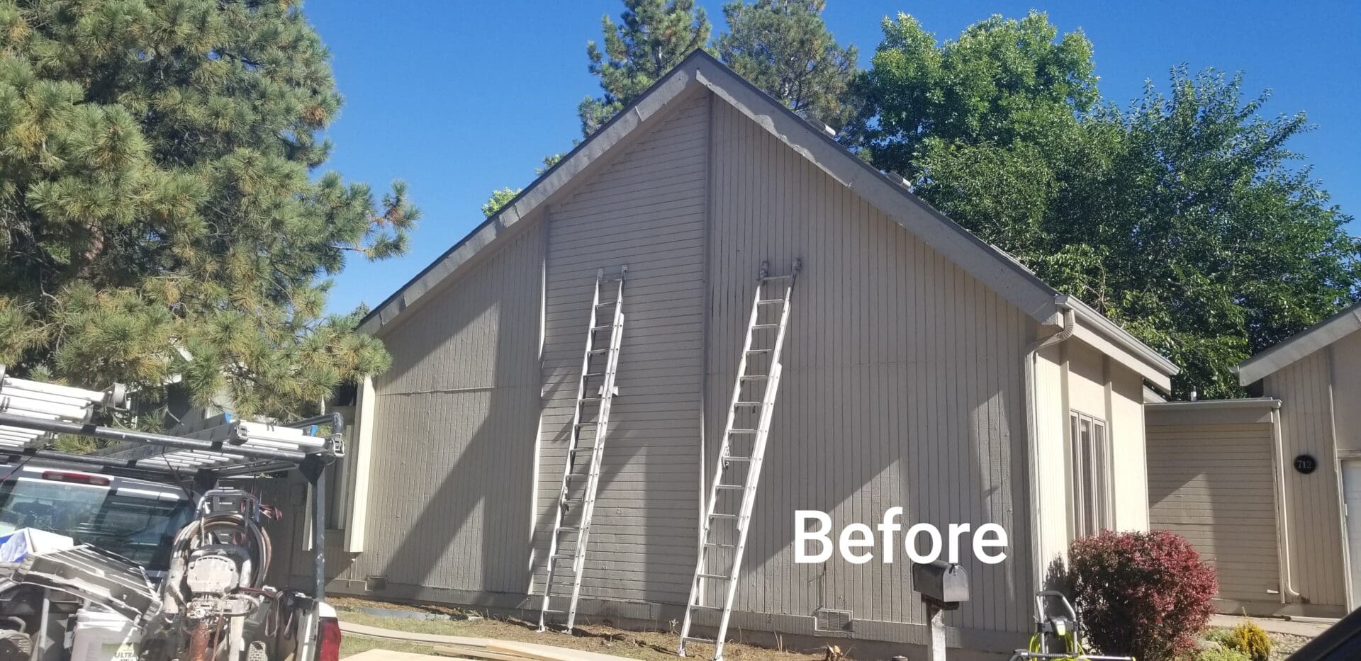 The exterior of a house before painting.