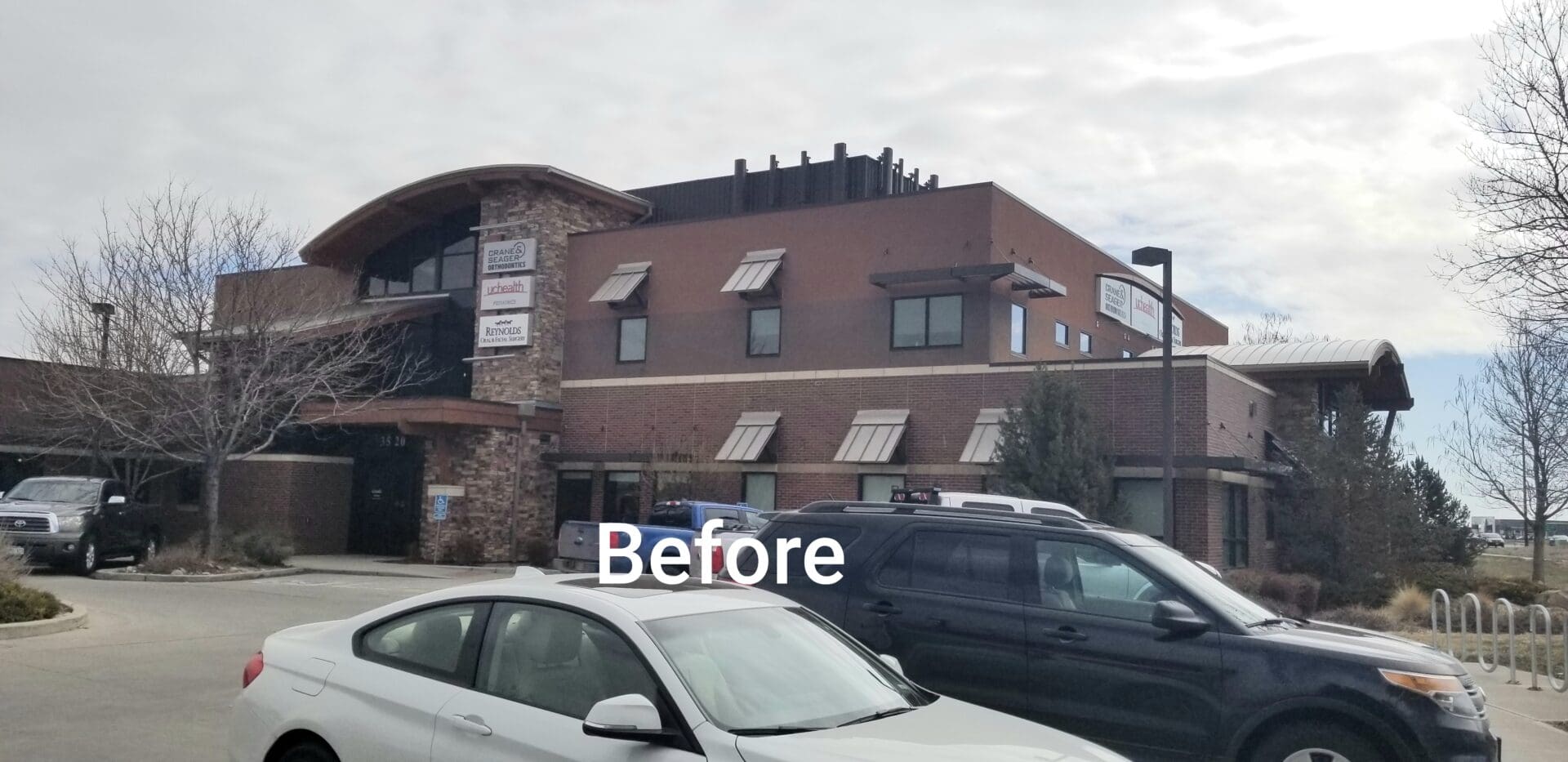 The exterior of a medical office building before renovation.